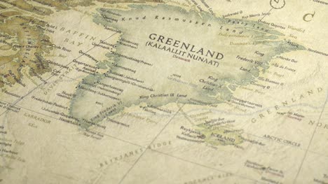 Schwenken-Auf-Einer-Vintage-Karte-Hinüber-Nach-Grönland