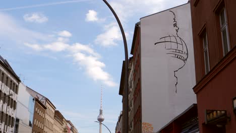 Mural-of-Fernsehturm-in-Central-Berlin