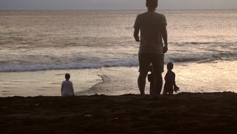 Group-of-People-Silhouetted-on-Beach-at-Sunset