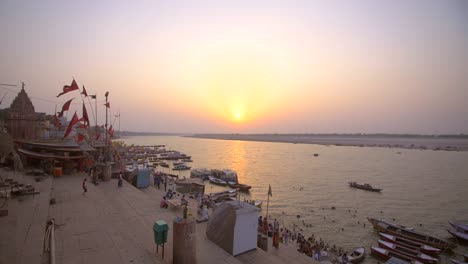 Shot-of-Flags-by-the-Ganges-at-Sunset