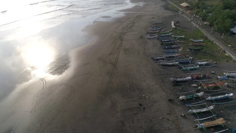 Aerial-View-of-Outriggers-on-a-Beach