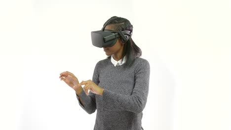 Young-Woman-Gesturing-with-VR-Headset