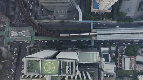 Aerial-View-of-Train-at-Station-Sathorn