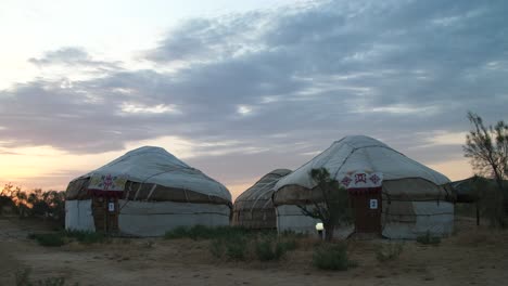 Yurts-in-Desert-at-Dusk