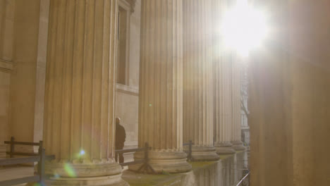 Slow-Pan-of-Architectural-Detail-of-Columns-with-Sun-Flare