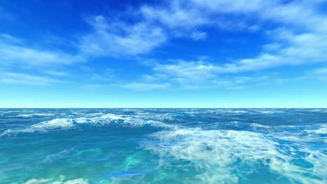 Flying-Over-Bright-Blue-Open-Ocean
