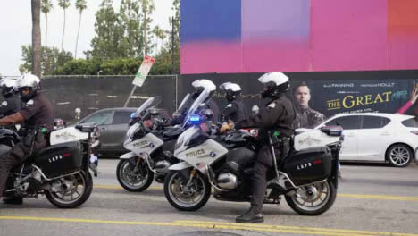 Hollywood-Waiting-Police-Motorbike-Convoy-During-Protests