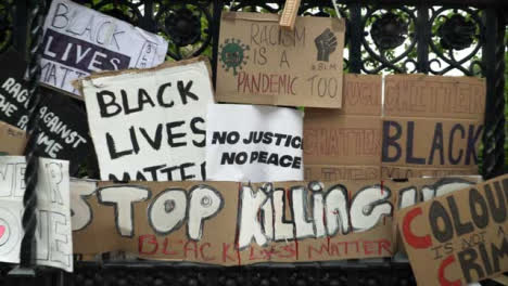 London-Tracking-in-to-Wall-of-Black-Lives-Matter-Signs-