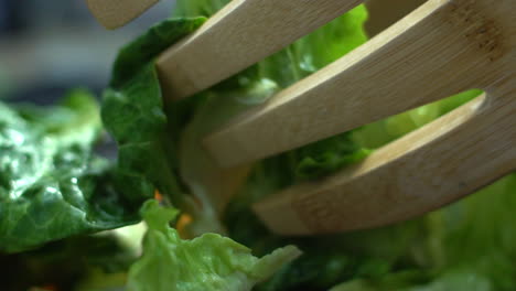 Extreme-Close-Up-of-Wood-Salad-Hands-Mixing-Salad