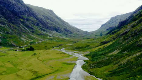 Aerial-Drone-Shot-of-Road-Through-the-Glen-Coe-Hills-05