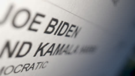 Tracking-Close-Up-of-Joe-Biden-Name-on-US-Election-Ballot-Paper