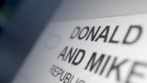Tracking-Close-Up-of-President-Trump-Name-on-Ballot-Paper-for-US-Election