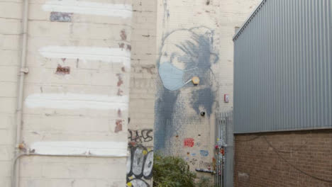 Tiro-Deslizante-Revelando-Banksy-Chica-Vistiendo-Aretes-De-Perlas-Ilustraciones-En-Bristol,-Inglaterra