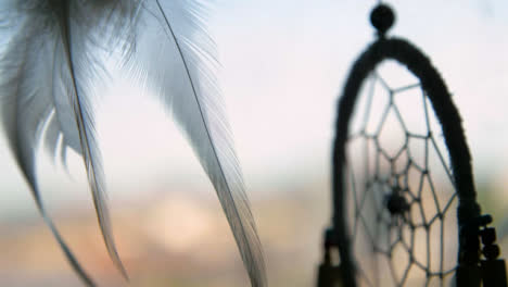 Extreme-Close-Up-Shot-of-Dreamcatcher-Feather-