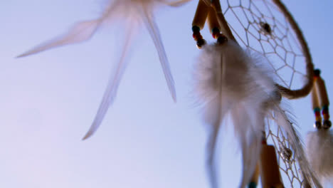 Close-Up-Shot-of-Dreamcatcher-Spinning-In-the-Wind