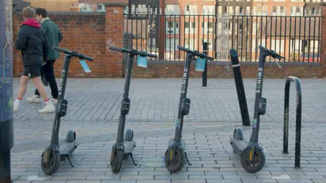 Medium-Shot-of-Stationary-Electric-Scooters