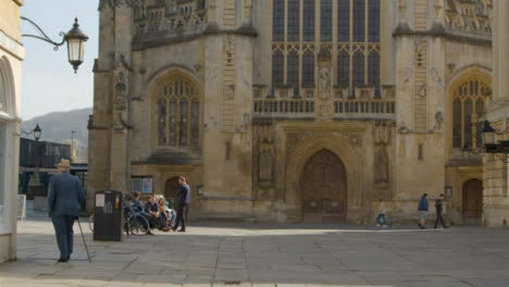 Wide-Shot-of-Pedestrians-In-Abbey-Churchyard