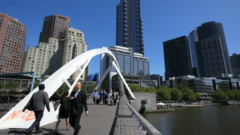 Melbourne-Australia-foot-bridge-Yarra-River-includes-people-with-suitcases