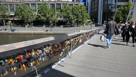 Melbourne-Australia-foot-bridge-Yarra-River-with-locks-on-railing