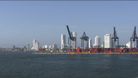 Colombia-Cartagena-skyline-with-loading-cranes.mov