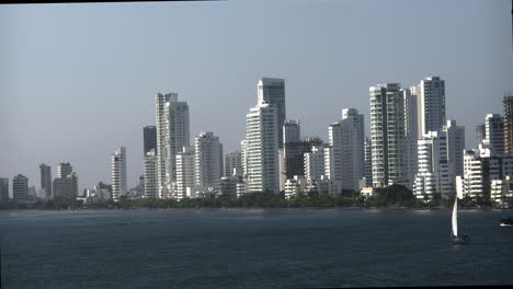 Colombia-Cartagena-skyline-with-small-sailboat.mov