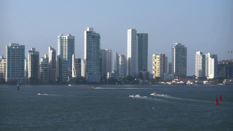 Colombia-Cartagena-skyline-with-speed-boats.mov