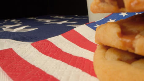 Sliding-Shot-Past-Cookies-and-Milk-On-American-Flag
