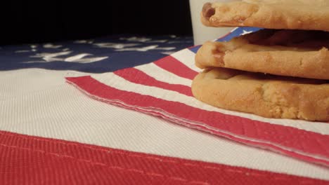 Sliding-Shot-Past-Cookies-and-a-Glass-of-Milk-On-American-Flag