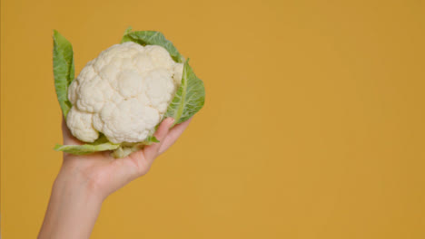 Close-Up-Shot-of-Young-Adult-Woman-Holding-Cauliflower