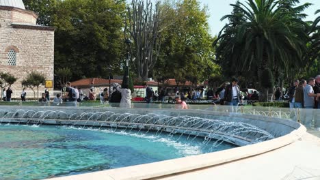 Wide-Shot-of-Sultanahmet-Square-Park-and-Fountain