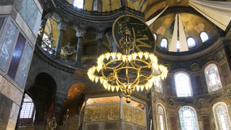 Low-Angle-Shot-Looking-Up-at-the-Hagia-Sophia-Dome-Ceiling-and-Interior