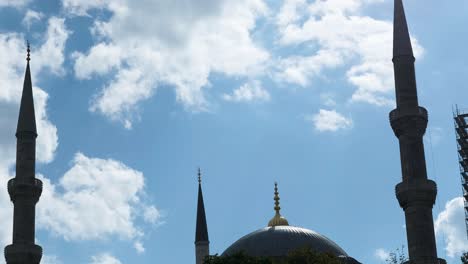 Low-Angle-Time-Lapse-Shot-of-Sultanahmet-Blue-Mosque-