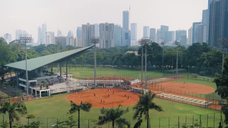Wide-Panoramic-Shot-of-Softball-Game-In-Jakarta