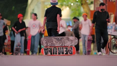 Low-Shot-of-a-Boy-Playing-with-Skateboards-in-Jakarta