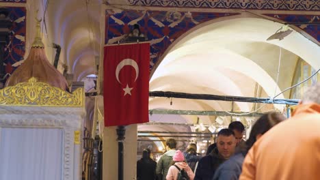 Mid-Shot-of-People-Walking-and-Turkish-Flag