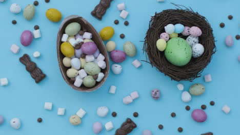 Descending-Top-Down-Shot-of-Rotating-Easter-Confectionary