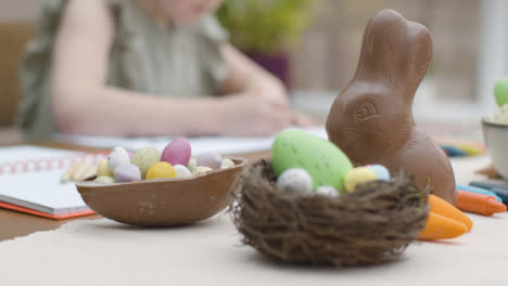 Close-Up-Shot-of-Chocolate-Easter-Eggs-and-Bunny