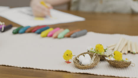 Close-Up-Shot-of-Easter-Decorations-On-Table
