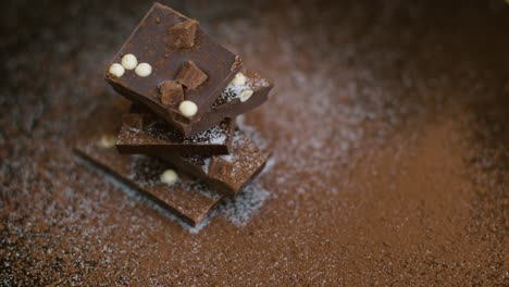 High-Angle-Shot-of-Rotating-Chunks-of-Luxury-Chocolate