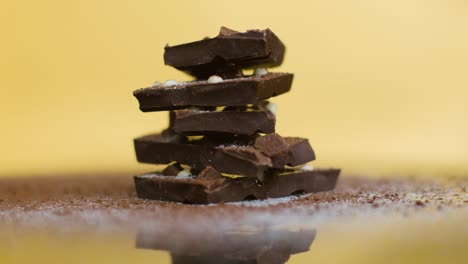 Close-Up-Shot-of-Rotating-Chunks-of-Luxury-Chocolate