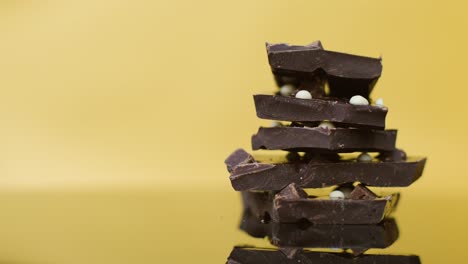 Close-Up-Shot-of-Rotating-Stack-of-Luxury-Chocolate-with-Copy-Space