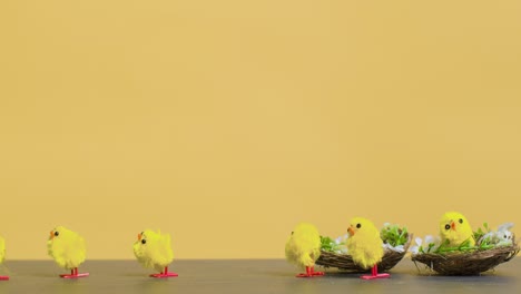 Stop-Motion-Shot-of-Decorative-Easter-Themed-Chicks
