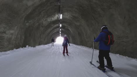 POV-Skier-Skiing-Down-Snow-Mountain-Slope-Solden-Austria-Tunnel-4