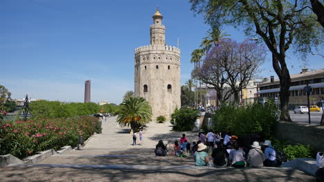 Seville-Torre-Del-Oro-With-Tourists