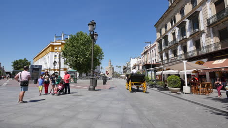 Seville-Buildings-Torre-Del-Oro-At-End-Of-Street