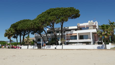 Spain-Cambrils-View-Of-A-Beachside-Inn-With-Pine-Trees
