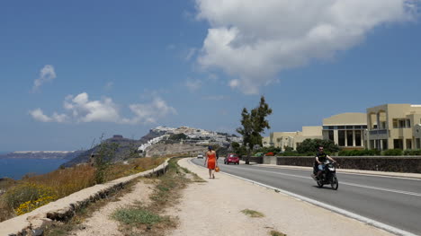 Greece-Santorini-Rim-Highway-With-Traffic