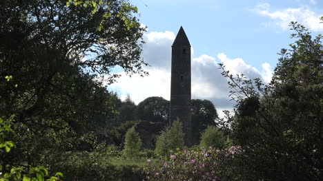 Ireland-Glendalough-Round-Tower-With-Clouds