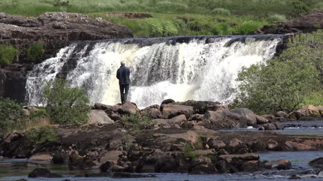 Ireland-County-Mayo-Waterfall-With-Fisherman-Zoom-In-