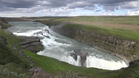 Iceland-Tourists-On-Winding-Path-By-Gullfoss-Waterfall